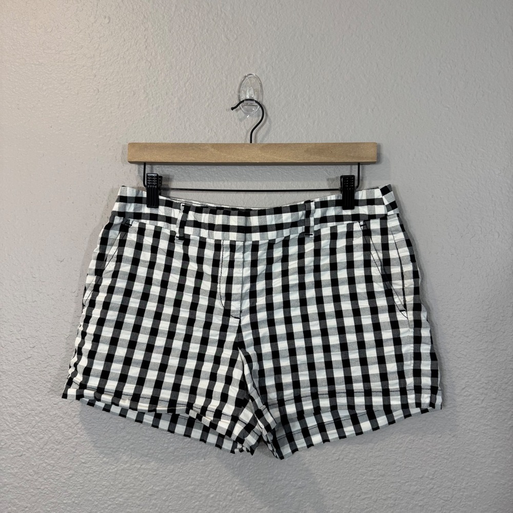Ann Taylor Loft Women's Size 6 Black Gingham Plaid 4" Inseam Flar FrontShorts‎